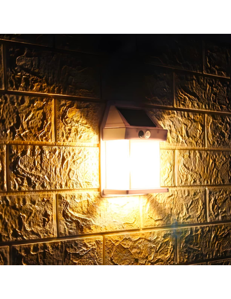 Lámpara Solar Recargable Pared Exterior BK-888D Luz Cálida y Sensor Movimiento