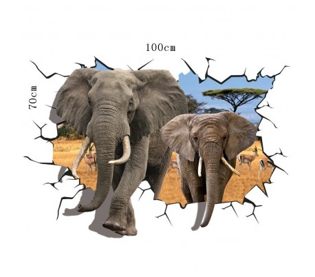 Vinilo 3D con efecto hiperrealista y motivo de ELEFANTES / ÁFRICA (100 x 70 cm) – Decoración del hogar mws1834