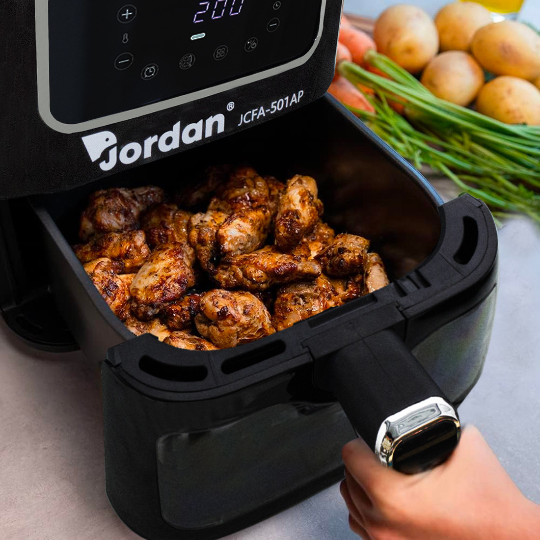 Freidora de Aire 1600W JCFA-501AP Capacidad 7,5 lt 200° con Vidrio Transparente - Imagen 19 de 21