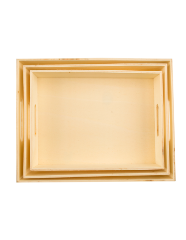 Pack 3 Bandejas de Madera Natural con Asas...