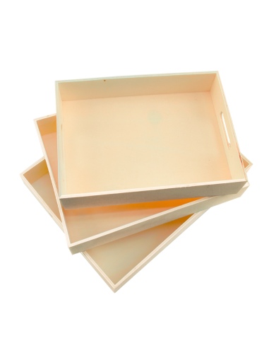 Pack 3 Bandejas de Madera Natural con Asas...