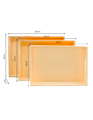 Pack 3 Bandejas de Madera Natural con Asas...