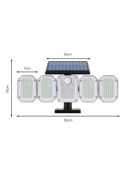 Lámpara Solar Exterior de Pared con Control Remoto IP65, 5 Paneles y 300 LED