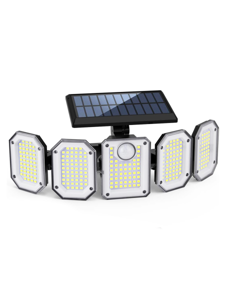 Lámpara Solar Exterior de Pared con Control Remoto IP65, 5 Paneles y 300 LED