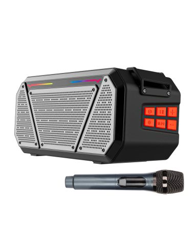 Altavoz estéreo portátil Bluetooth inalámbrico luces RGB y micrófono Radio FM