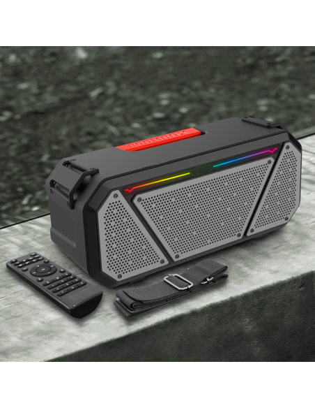 Altavoz estéreo portátil Bluetooth inalámbrico luces RGB y micrófono Radio FM
