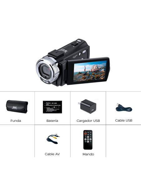 Cámara Video Digital 20 Mega Píxeles Full HD Zoom 16X con Visión Nocturna