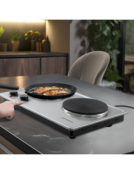 Fogón eléctrico Dictrolux acero doble Placa 2500W el termostato es ajustable