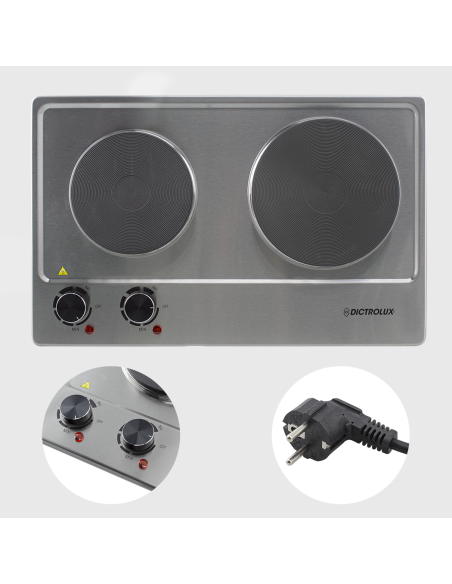 Fogón eléctrico Dictrolux acero doble Placa 2500W el termostato es ajustable