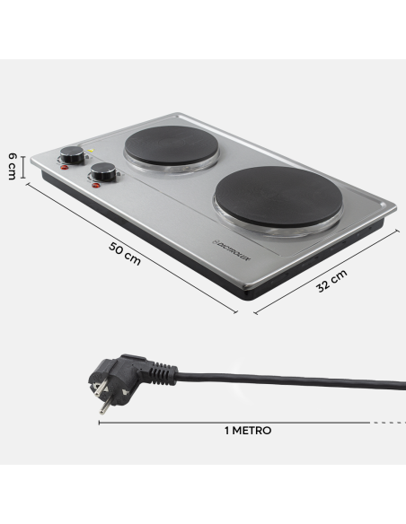 Fogón eléctrico Dictrolux acero doble Placa 2500W el termostato es ajustable