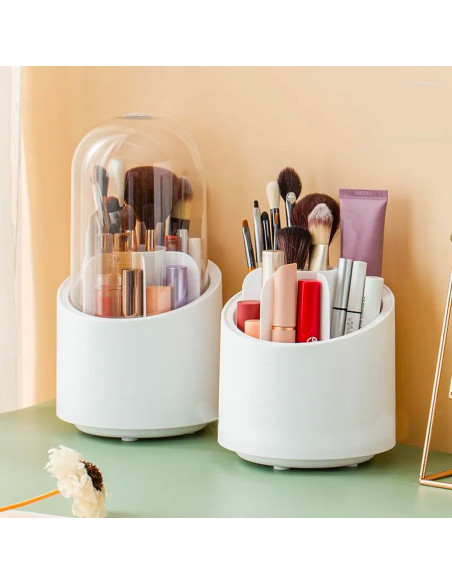 Organizador de brochas y maquillaje con base giratoria 360° y 7 compartimentos