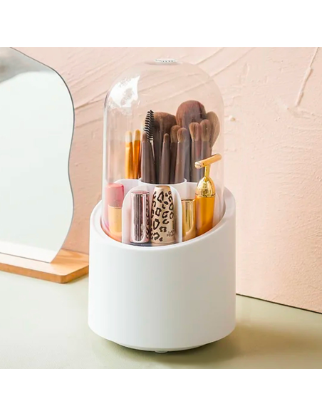 Organizador de brochas y maquillaje con base giratoria 360° y 7 compartimentos