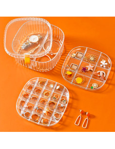 Organizador de Joyas Caja Transparente de Plástico con Compartimentos