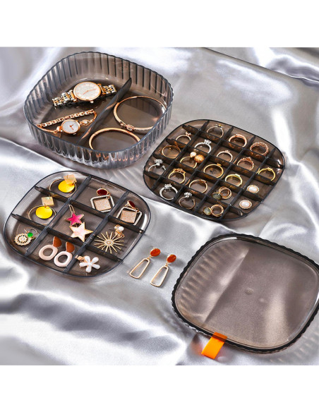 Organizador de Joyas Caja Transparente de Plástico con Compartimentos