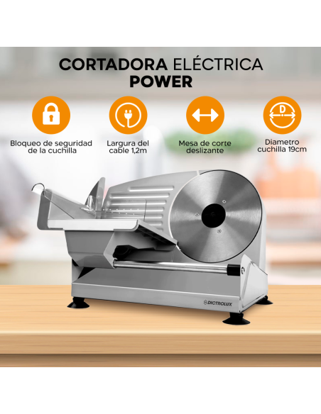 Cortadora eléctrica Dictrolux de mostrador 200W hoja de acero inoxidable de 19cm