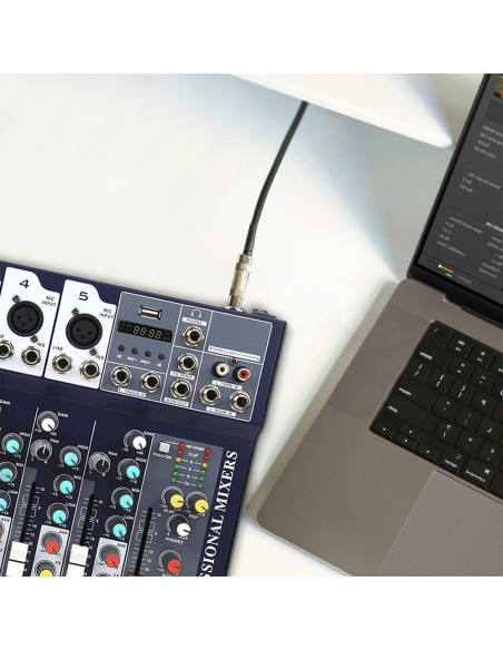 Mezclador Audio 7 Canales Profesional Bluetooth Alimentación Phantom 48V Ef ECHO