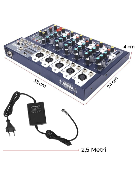 Mezclador Audio 7 Canales Profesional Bluetooth Alimentación Phantom 48V Ef ECHO