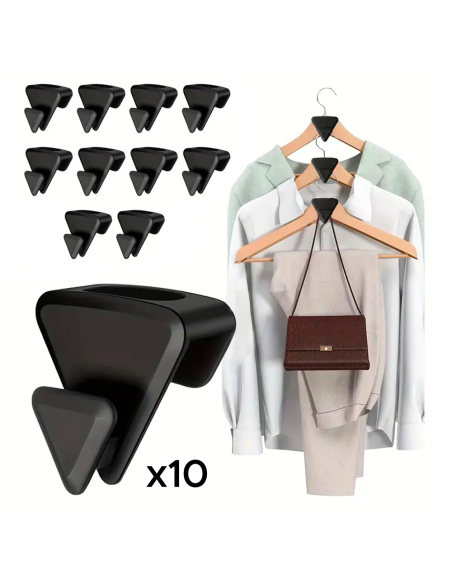 Set de 10 Perchas Colgantes con Conectores de Plástico Ahorradores de Espacio