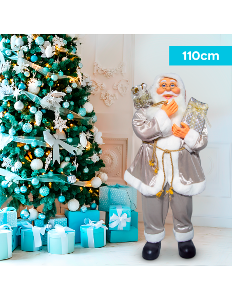 Papá noel vestido rosa brillo 144291 decoración 110Hcm mini luces y sonidos