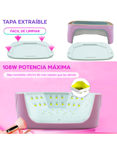 Lámpara de uñas recargable 36 LED secado Gel...