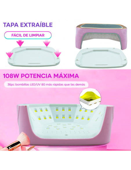 Lámpara de uñas recargable 36 LED secado Gel Polaco Nail Art Manicura