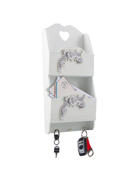 Organizador cartas pared madera 2 compartimentos y decoración Shabby 29x6x18 cm