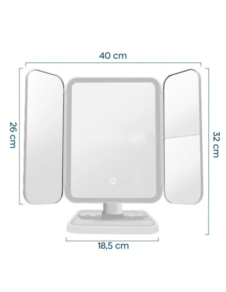 Espejo Cosmético LED Make UP Recargable Zoom 3x Diseño Touch con 3 Modos