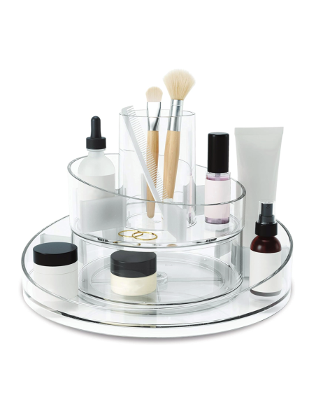 Organizador maquillaje transparente Contenedor giratorio 360° ahorrador espacio