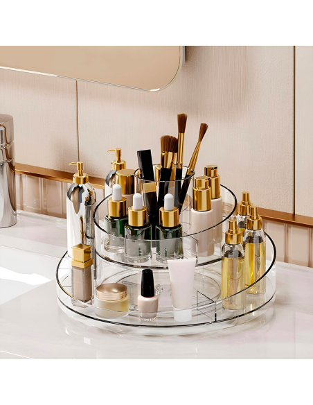 Organizador maquillaje transparente Contenedor giratorio 360° ahorrador espacio