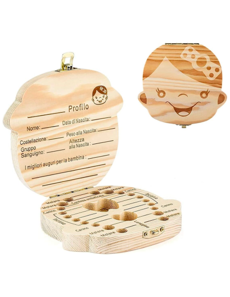 4221 Cajita de madera para guardar los dientes de leche para niña o niño