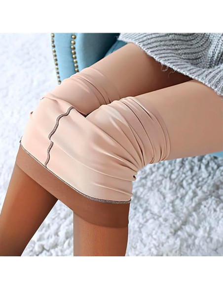 Pack 3 mallas térmicas para mujer efecto medias y forro de Piel 2 Negras 1 Beige