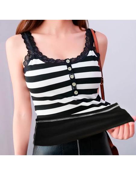 Camiseta térmica de tirantes para mujer interior de forro polar elástico a rayas