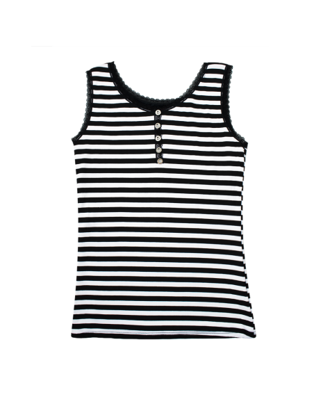 Camiseta tirantes térmica para mujer con interior forro polar elástico a rayas