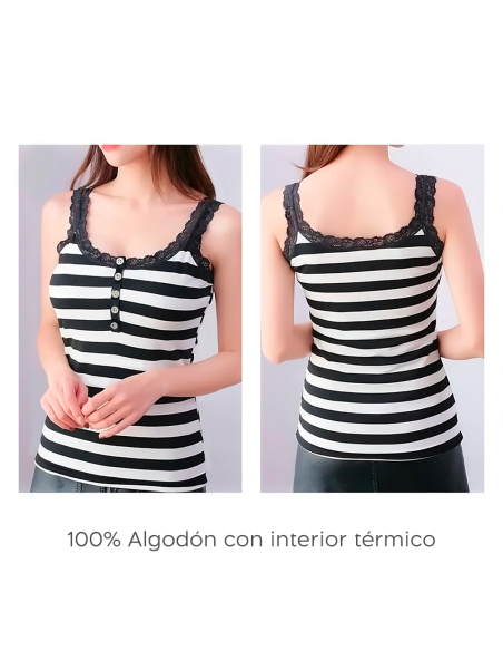 Camiseta térmica de tirantes para mujer interior de forro polar elástico a rayas