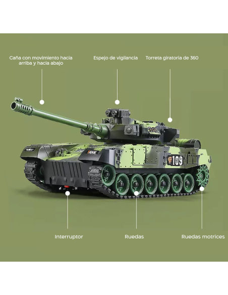 Tanque Juguete con Control Remoto a Escala 1:30 con Efectos de Sonido y Luces