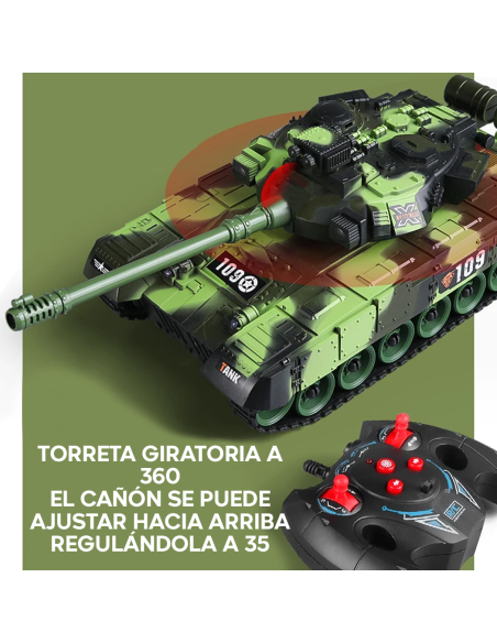 Tanque Juguete con Control Remoto a Escala 1:30 con Efectos de Sonido y Luces
