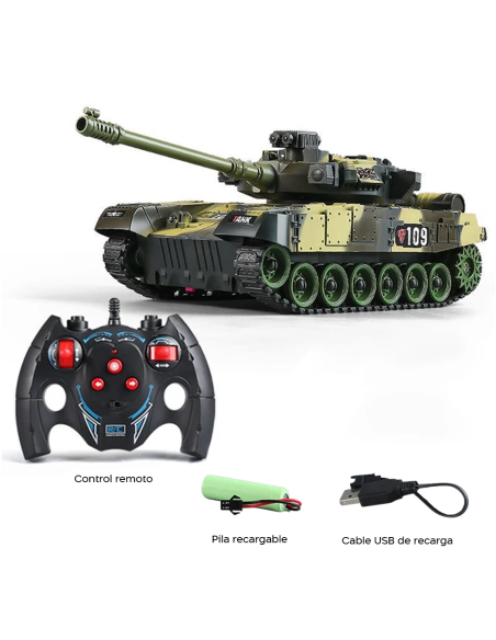Tanque Juguete con Control Remoto a Escala 1:30 con Efectos de Sonido y Luces