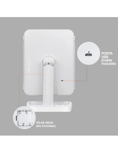 Espejo Cosmético LED Make UP Recargable Zoom 3x...