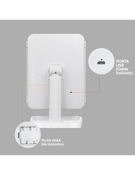 Espejo Cosmético LED Make UP Recargable Zoom 3x Diseño Touch con 3 Modos