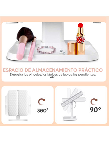 Espejo Cosmético LED Make UP Recargable Zoom 3x...