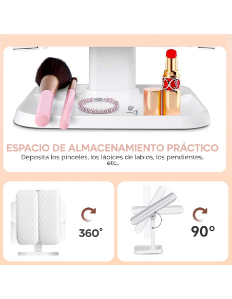 Espejo Cosmético LED Make UP Recargable Zoom 3x Diseño Touch con 3 Modos