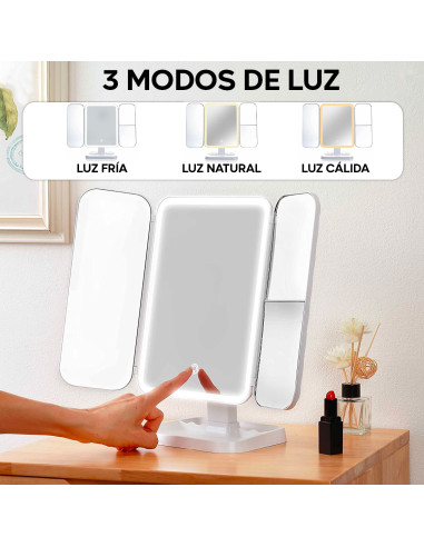 Espejo Cosmético LED Make UP Recargable Zoom 3x...