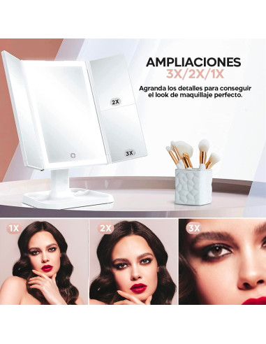 Espejo Cosmético LED Make UP Recargable Zoom 3x...