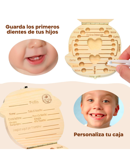 4221 Cajita de madera para guardar los dientes de leche para niña o niño