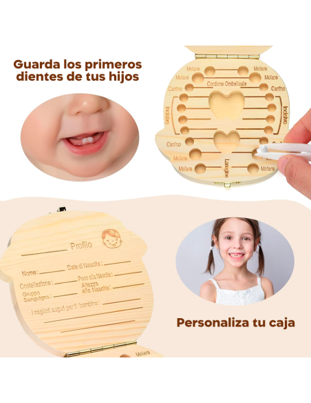 4221 Cajita de madera para guardar los dientes de leche para niña o niño