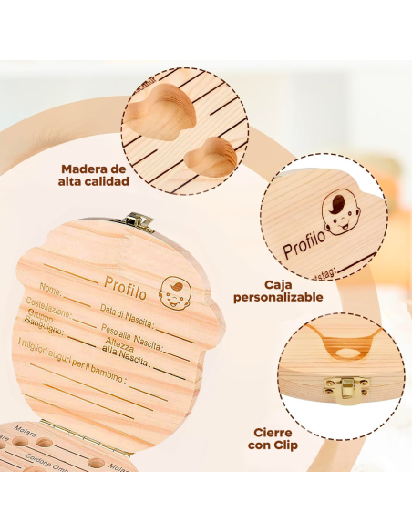 4221 Cajita de madera para guardar los dientes de leche para niña o niño