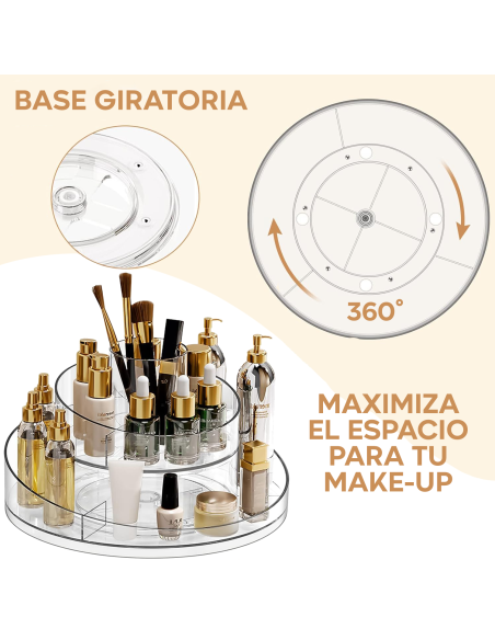 Organizador maquillaje transparente Contenedor giratorio 360° ahorrador espacio