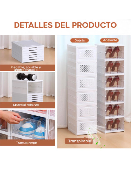 Zapatero 6 cajas contenedor plegable apilable organizadores de zapatos