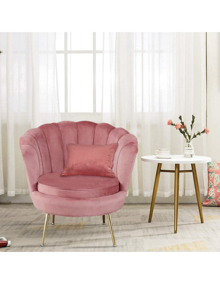 Sillón concha SOFIA terciopelo sala de estar vintage 78x73x78 cm patas doradas
