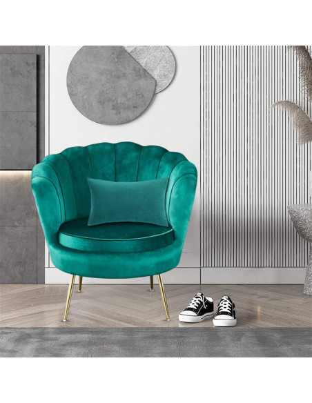 Sillón concha SOFIA terciopelo sala de estar vintage 78x73x78 cm patas doradas